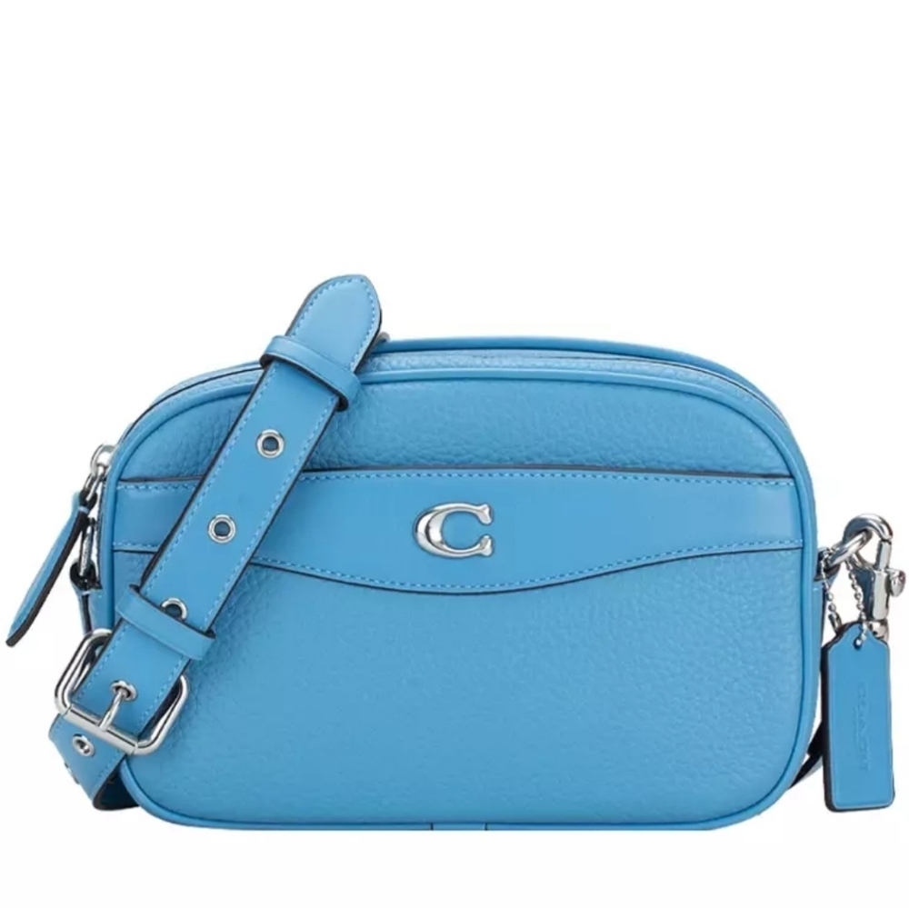 Coach Pool Blue Soft Pebbled Leather Camera Crossbody Bag